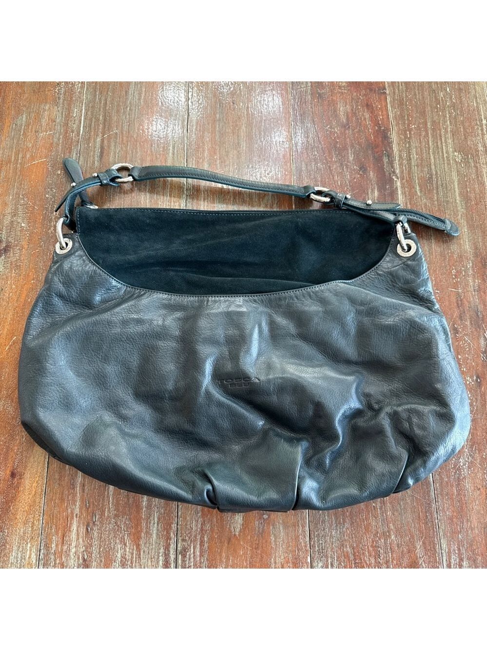 Tosca Blu Emerald Green Leather Suede Silver Hardware Shoulder Bag w/ Dust Bag